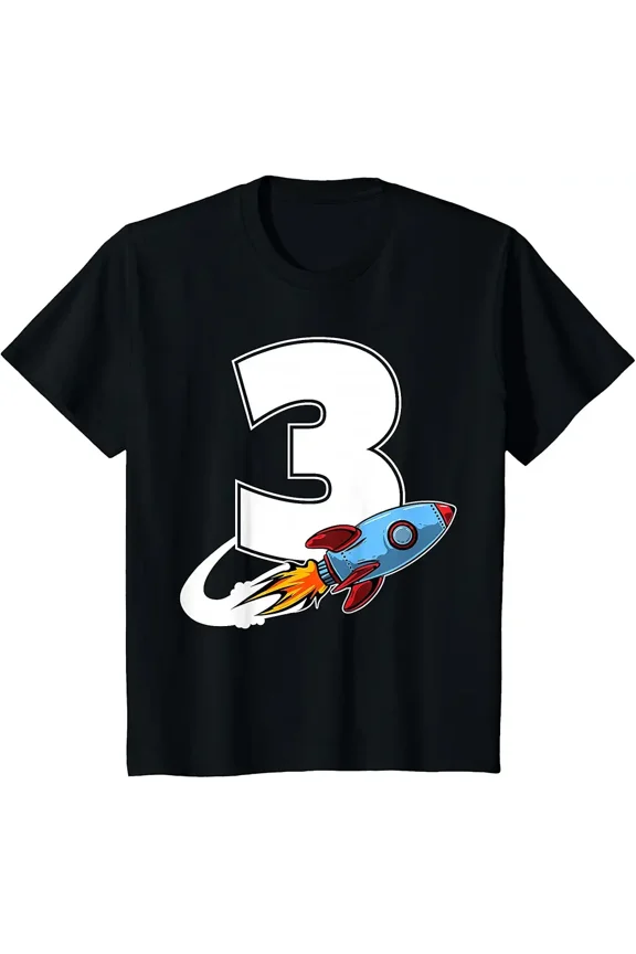 children’s wear Awesome 3rd Birthday Space Rocket Shirt for Kids, Funny 3 Year Old Toddler Outer Space Theme Party T-Shirt