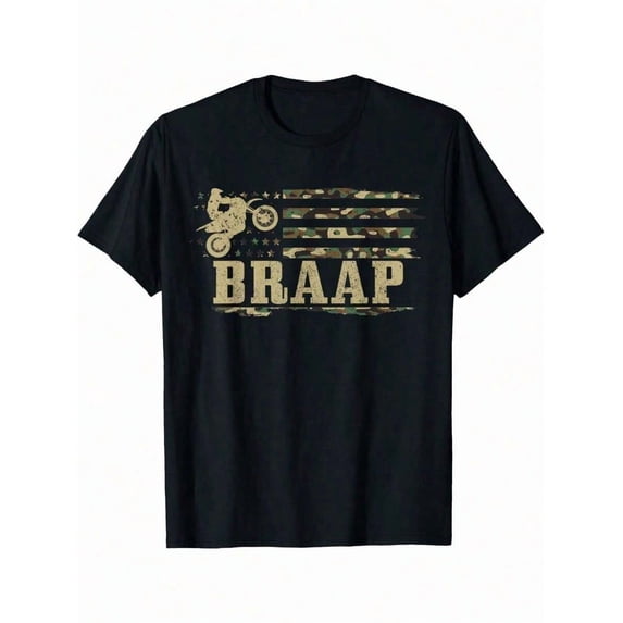 children’s wear BRAAP Dirt Bike Motocross Racing T-Shirt for Boys Kids Retro Camouflage American Flag Graphic Tee