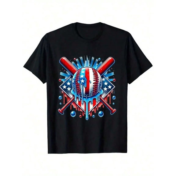 children’s wear Boy's Athletic Patriotic Dripping Stars Baseball T-Shirt