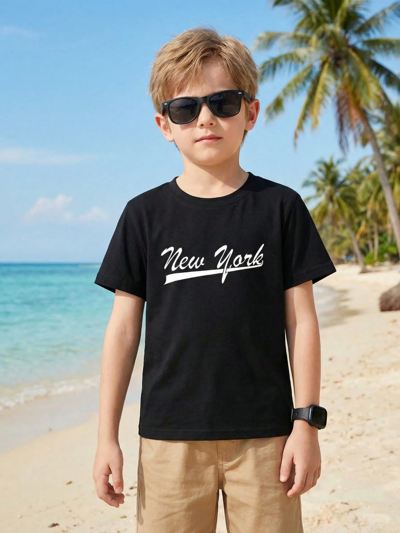 children’s wear Boy's Casual Script New York Graphic Short Sleeve T ...