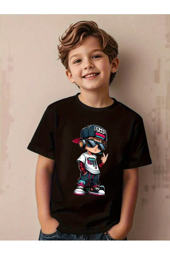 children’s wear Boy's Cool Graphic Hip-Hop Cartoon Boy T-Shirt
