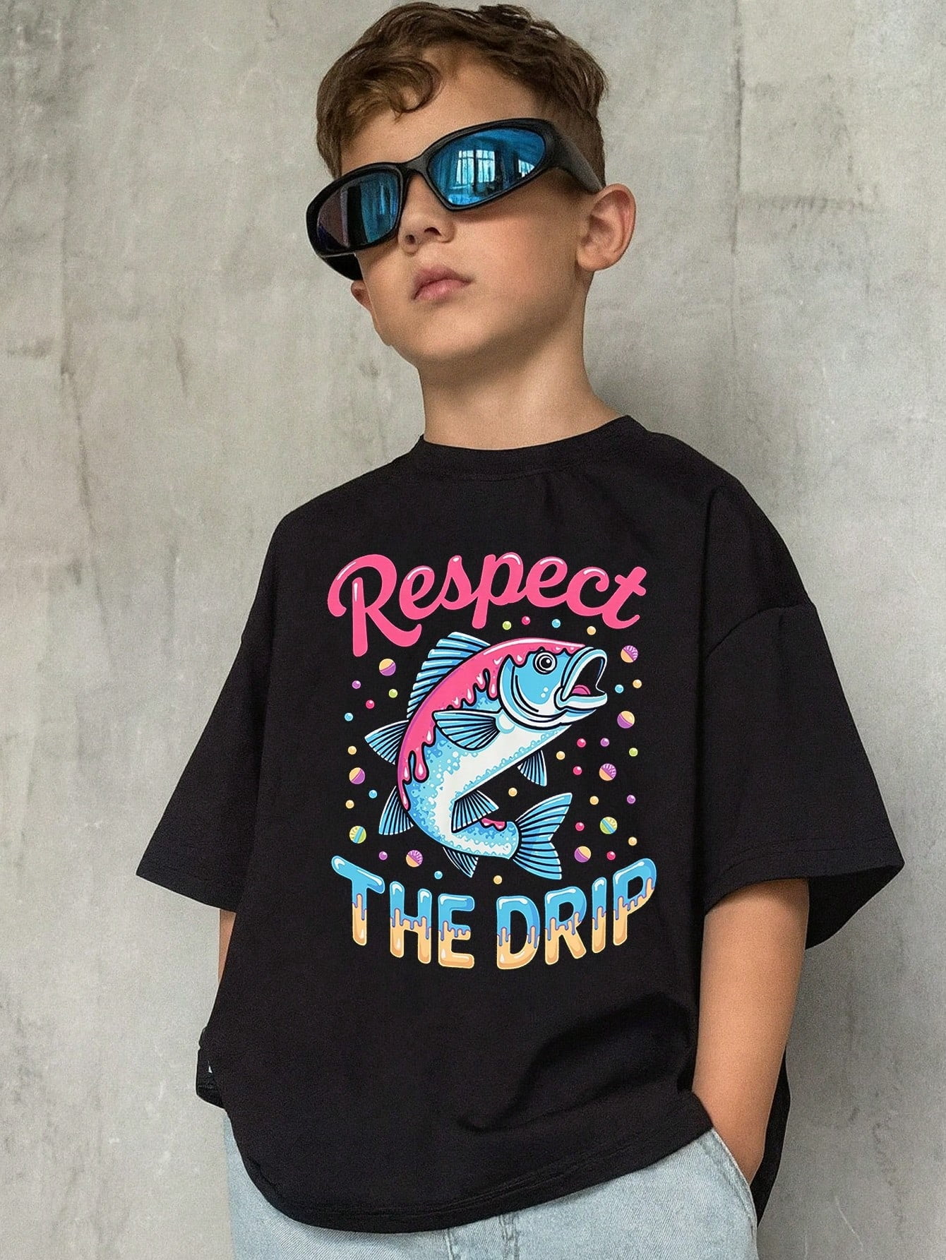children’s wear Boy's Cool Graphic Respect The Drip Colorful Fish T ...