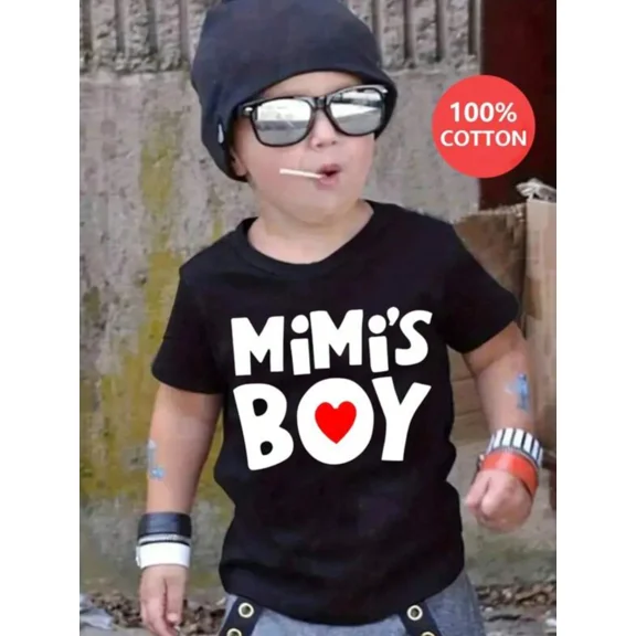 children’s wear Boy's Cute Casual Mimi's Boy Heart Graphic T-Shirt