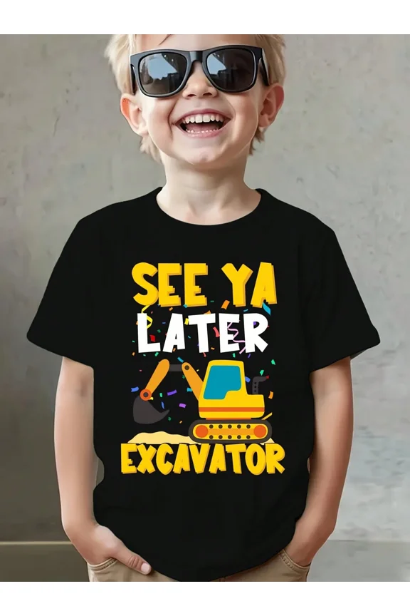 children’s wear Boy's Cute Funny Construction Excavator Graphic T-Shirt