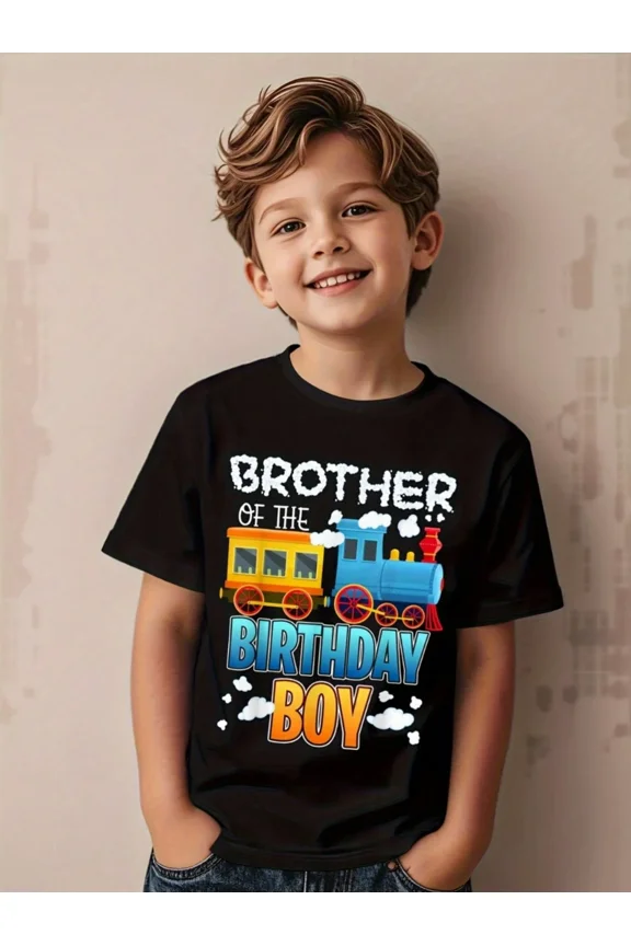 children’s wear Boy's Fun Colorful Steam Train Birthday Brother T-Shirt