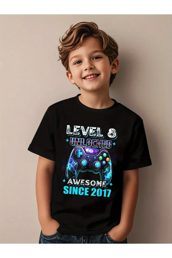 children’s wear Boy's Level 8 Unlocked Gamer Video Game Controller T-Shirt