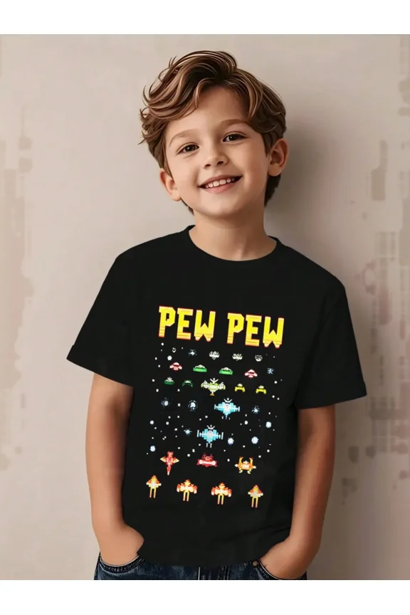 children’s wear Boy's Retro 8-Bit Pixel Space Alien Gamer T-Shirt