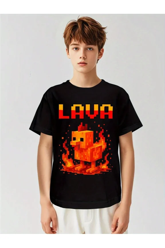 children’s wear Boy's Retro Pixel Art Lava Chicken T-Shirt