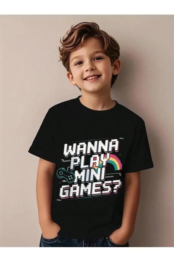 children’s wear Boy's Retro Pixel Graphic Gaming Slogan Short Sleeve T-Shirt