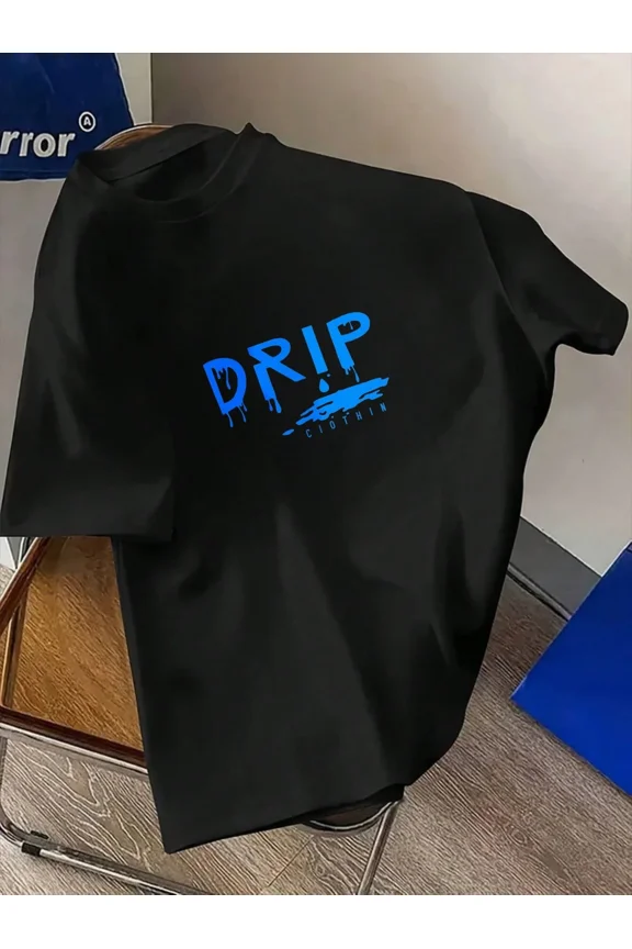 children’s wear Boy's Trendy Streetwear Blue Drip Graphic Short Sleeve T-Shirt