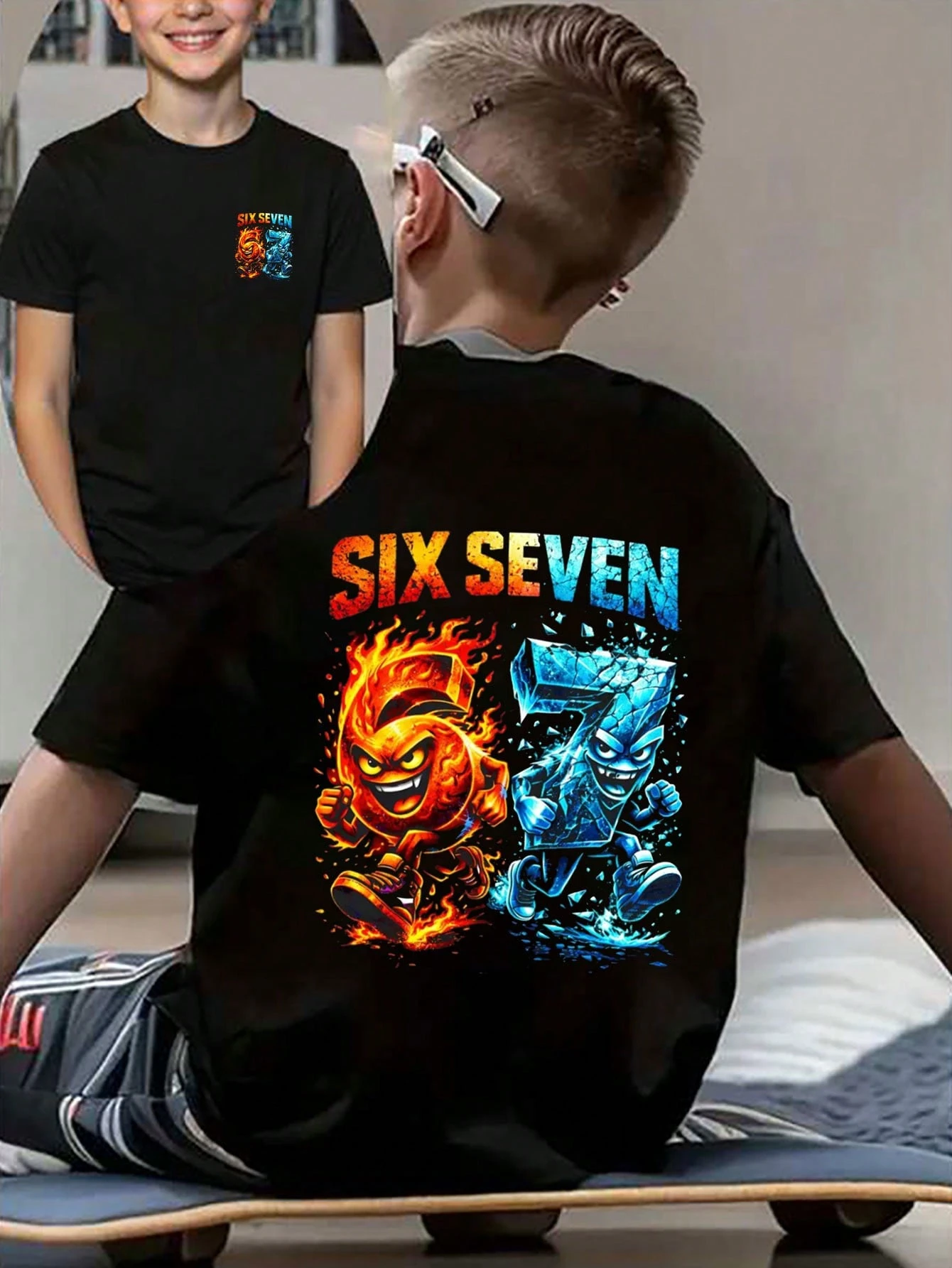 children’s wear Boys Fire and Ice Six Seven Graphic T-Shirt, Cool ...