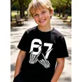 thumbnail image 1 of children’s wear Boys Skeleton Hands Graphic T-Shirt Number 67 Black Short Sleeve Tee, 1 of 6