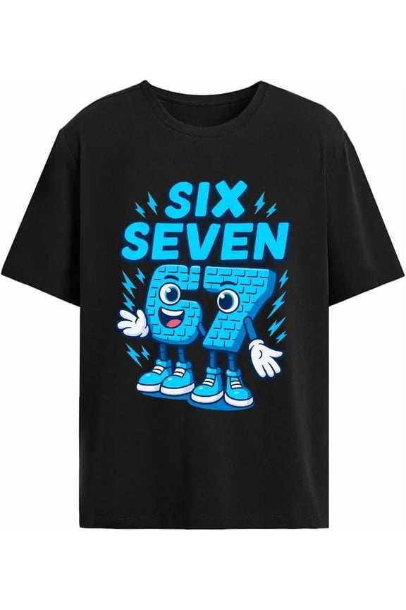 children’s wear Cartoon Number 67 Graphic T-Shirt Short Sleeve Crew Neck Casual Black Top for Kids