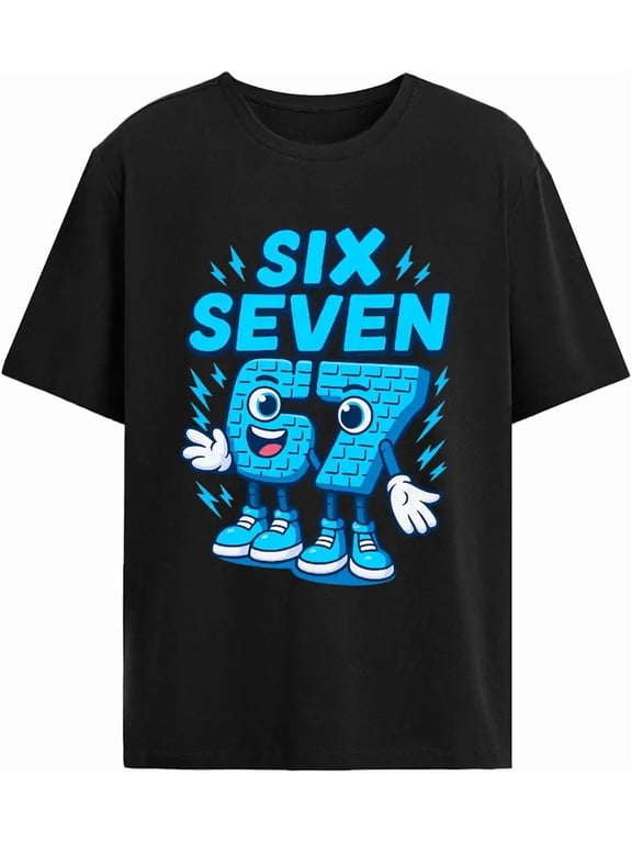 children’s wear Cartoon Number 67 Graphic T-Shirt Short Sleeve Crew Neck Casual Black Top for Kids