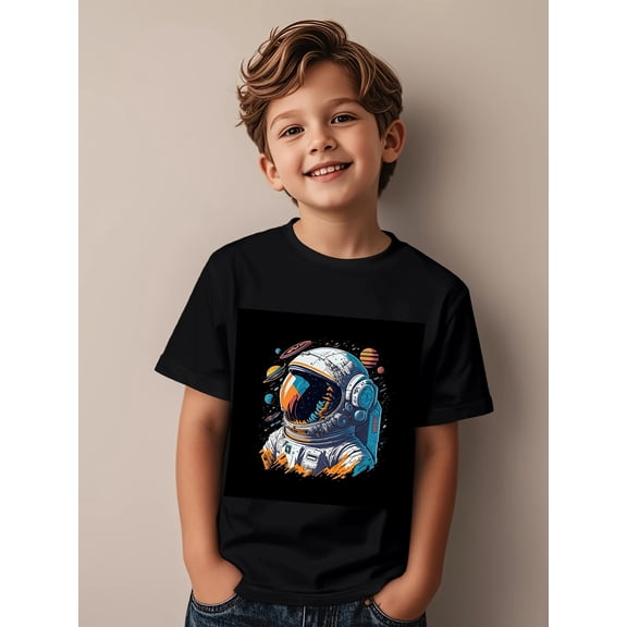 children’s wear Cool Astronaut Space Explorer Graphic T-Shirt for Boys, Kids' Cosmic Adventure Short Sleeve Tee, Fun Galaxy Science Design Child Apparel