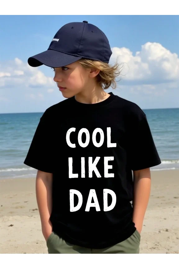 children’s wear Cool Like Dad Funny Graphic T-Shirt for Boys, Retro Summer Short Sleeve Cotton Tee for Kids