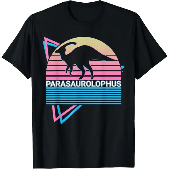 children’s wear Cool Retro 80s 90s Parasaurolophus Dinosaur Sunset Graphic T-Shirt for Boys and Girls Kids