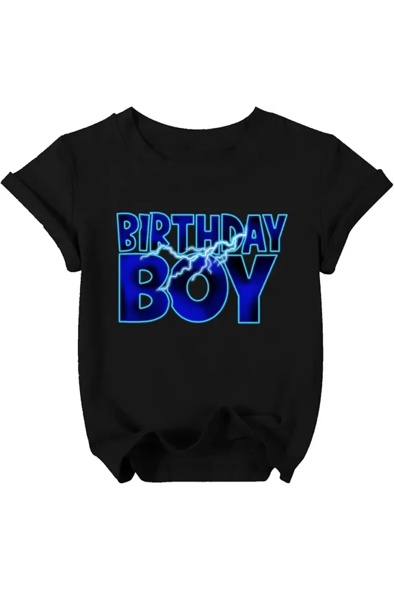 children’s wear Cool Retro Neon Lightning Birthday Boy Shirt for Kids and Toddlers, Funny Graphic Birthday Party Tee for Boys