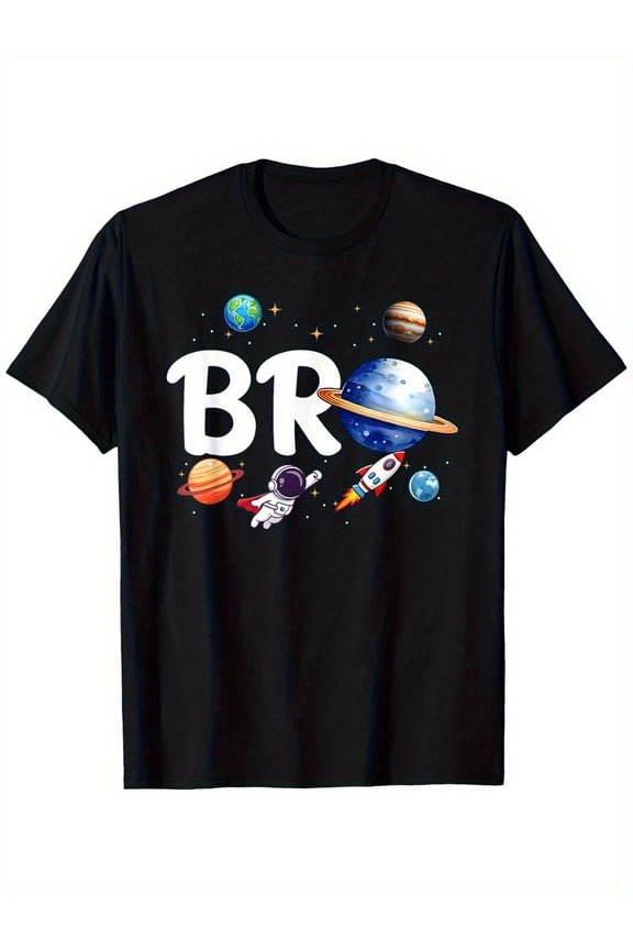 children’s wear Cool Space Bro T-Shirt for Boys, Astronaut Rocket Planet Galaxy Kids Graphic Tee, Awesome Brother Gift