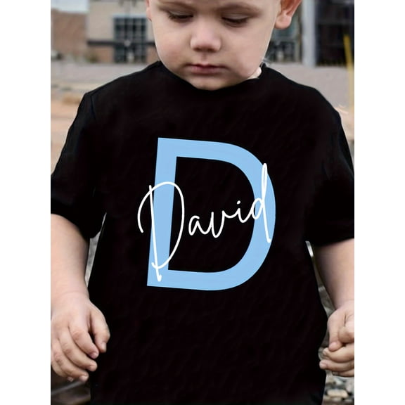 children’s wear Custom Personalized David Name Initial D Black T-Shirt for Boys, Cute Toddler Kids' Apparel
