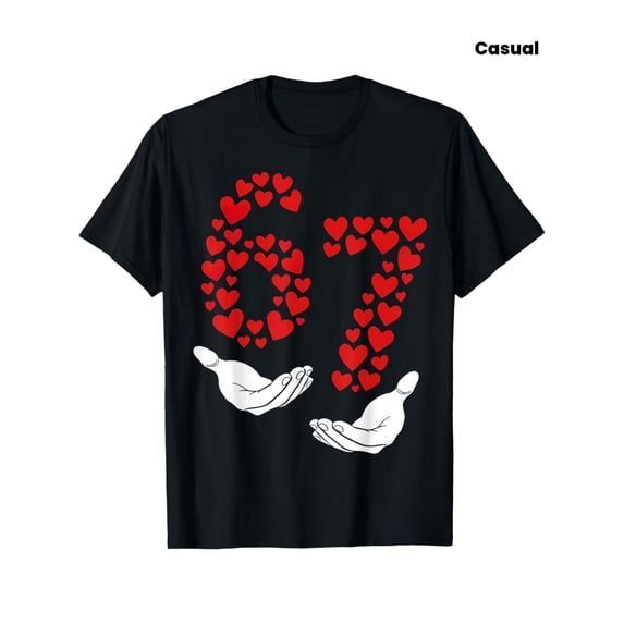 children’s wear Cute 67 Number Red Hearts Graphic T-Shirt for Kids Girls Boys Retro Birthday Party Cotton Tee Toddler Short Sleeve Fashion Top