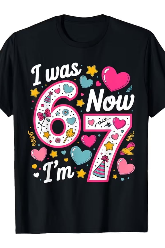 children’s wear Cute 7th Birthday Girls T-Shirt I Was 6 Now I'm 7 Hearts Graphic Tee for Kids Toddler