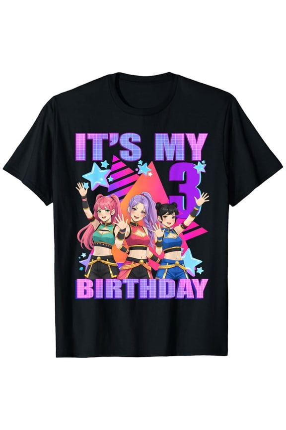 children’s wear Cute Anime Girls Third Birthday Party T-Shirt for Girls | Fun Vibrant 'It's My 3 Birthday' Gift Tee for Child