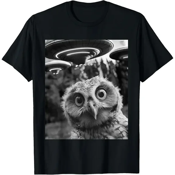 children’s wear Cute Big Eye Baby Owl UFO Alien Encounter Space Graphic T-Shirt for Kids Boys Girls