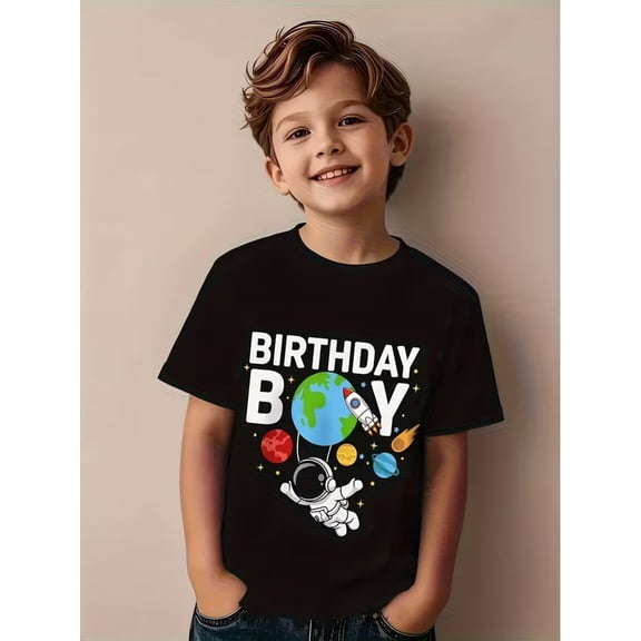 children’s wear Cute Boys' Astronaut Space Birthday Graphic T-Shirt for Kids, Funny Planets Rocket Outer Space Theme Tee