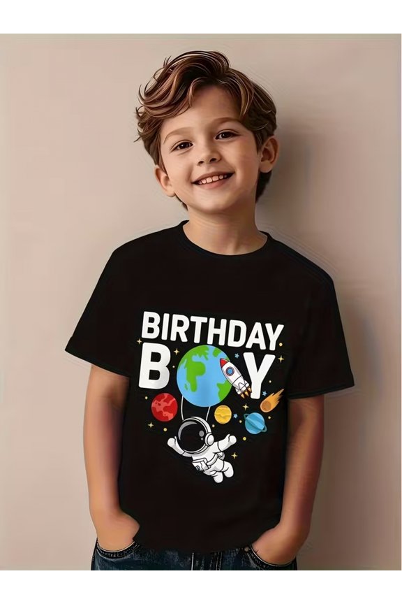 children’s wear Cute Boys' Astronaut Space Birthday Graphic T-Shirt for Kids, Funny Planets Rocket Outer Space Theme Tee