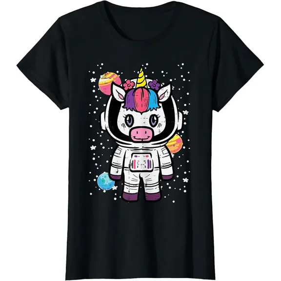 children’s wear Cute Cartoon Unicorn Astronaut Space Explorer Graphic T-Shirt for Boys Girls Kids Toddlers
