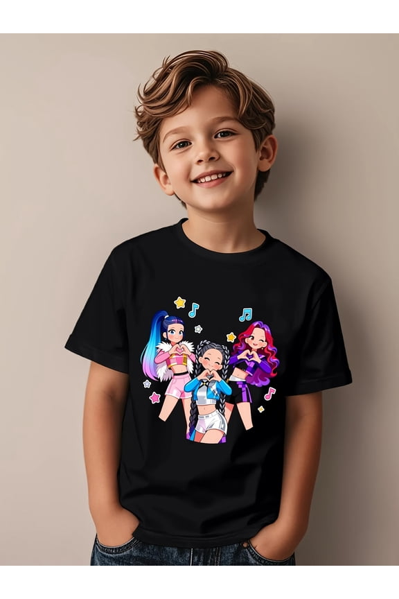 children’s wear Cute Colorful Chibi Girls Pop Music Graphic T-Shirt for Kids