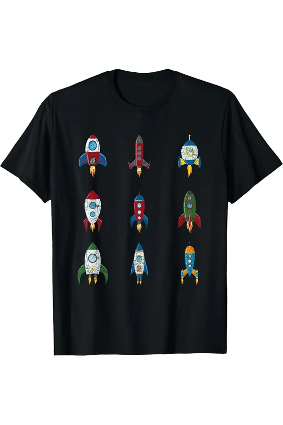 children’s wear Cute Colorful Rocket Ship Space Exploration Graphic Tee for Kids, Boys, and Girls