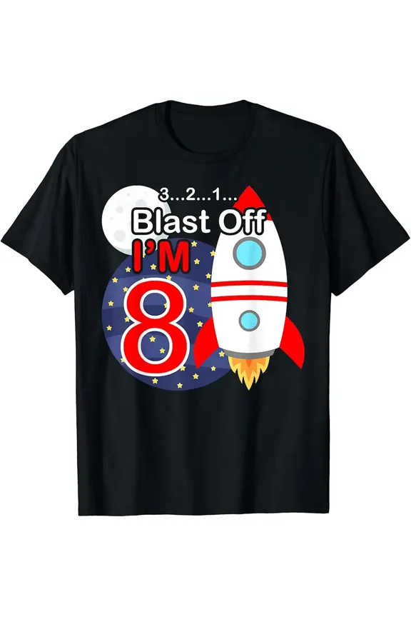 children’s wear Cute Funny 8th Birthday Boys Space Rocket Blast Off T-Shirt for Kids Galactic Astronaut Party Gift