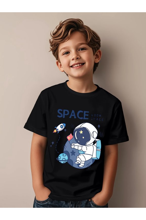 children’s wear Cute Funny Astronaut Space Planet Rocket Graphic Tee for Boys Kids