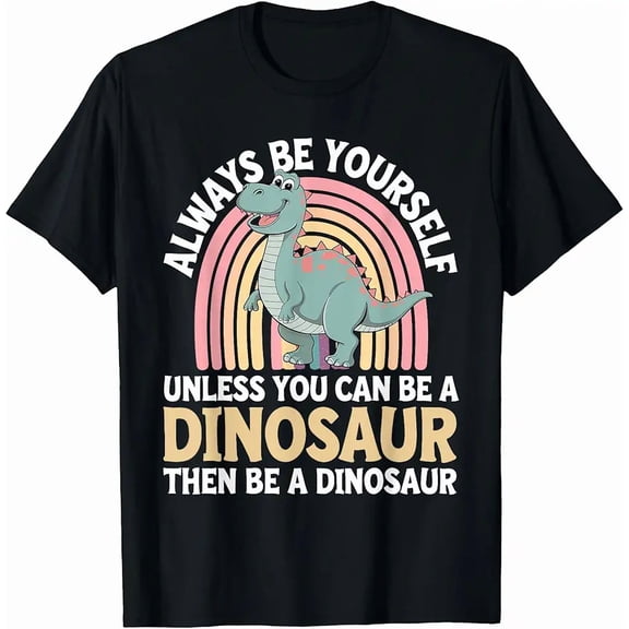 children’s wear Cute Funny Dinosaur Rainbow Graphic T-Shirt for Kids, Boys and Girls Always Be A Dino Tee