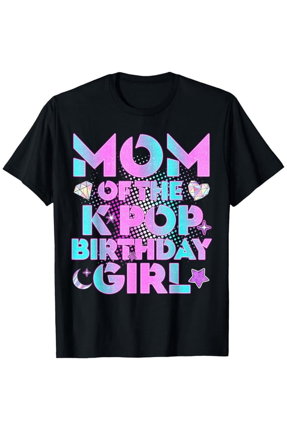 children’s wear Cute Glittery KPOP Birthday Girl's Mom Graphic T-Shirt - Korean Pop Music Fan Apparel for Mothers of Young Girls