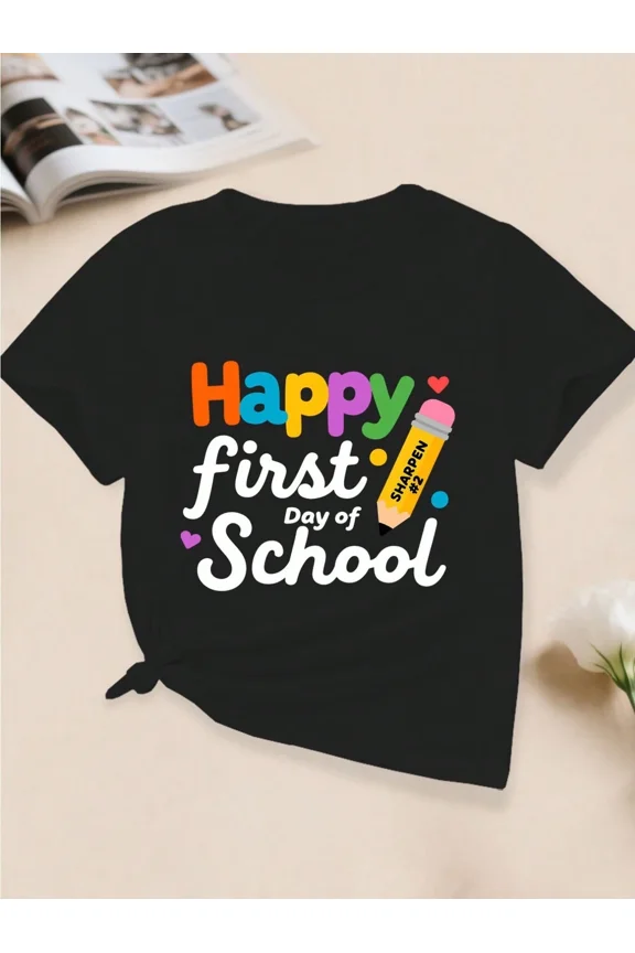 children’s wear Cute Happy First Day of School Shirt for Kids, Boys & Girls Colorful Back to School Tee with Funny Pencil Graphic, Kindergarten Prep Outfit