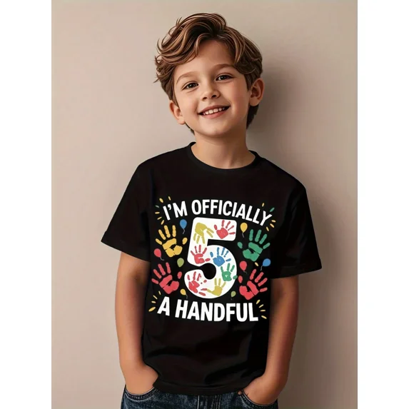 children’s wear Cute I'm Officially 5 A Handful Birthday T-Shirt for Boys Kids Funny 5th Birthday Party Graphic Tee Toddler Clothes
