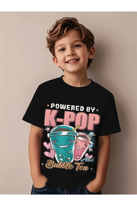 children’s wear Cute K-POP Powered Bubble Tea Graphic T-Shirt for Boys & Girls