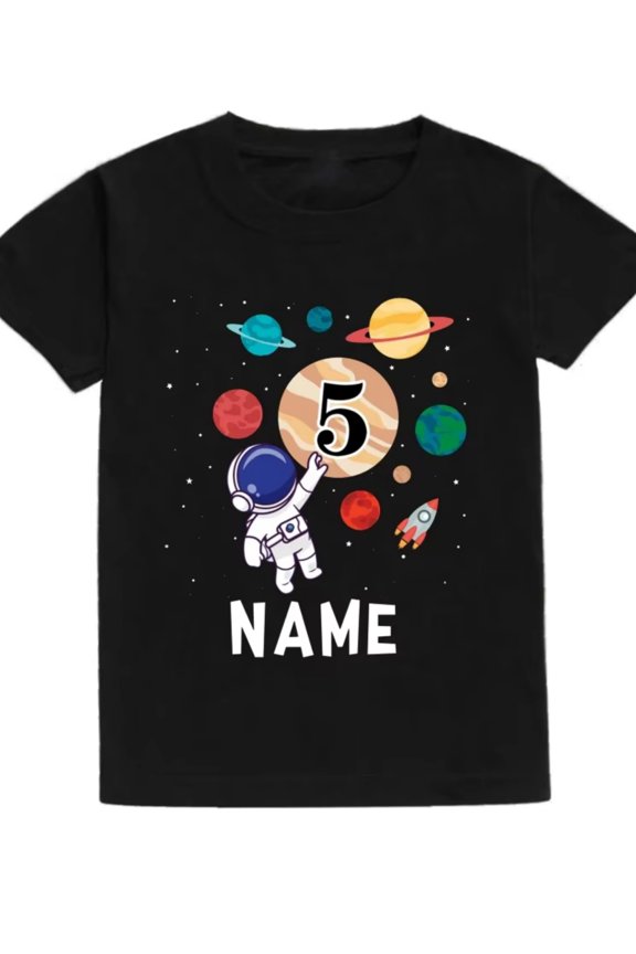 children’s wear Cute Kids' 5th Birthday Astronaut T-Shirt, Personalized Space Galaxy Planets Rocket Graphic Tee for Boys and Girls, Outer Space Theme Child Apparel