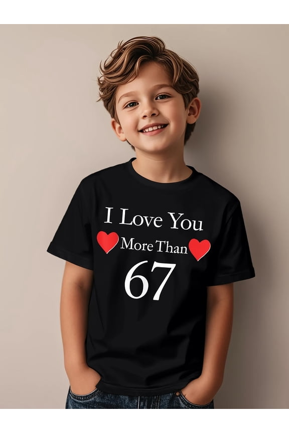 children’s wear Cute Kids Boys I Love You More Than 67 Red Heart Graphic Black T-Shirt Toddler Child Casual Short Sleeve Tee Top
