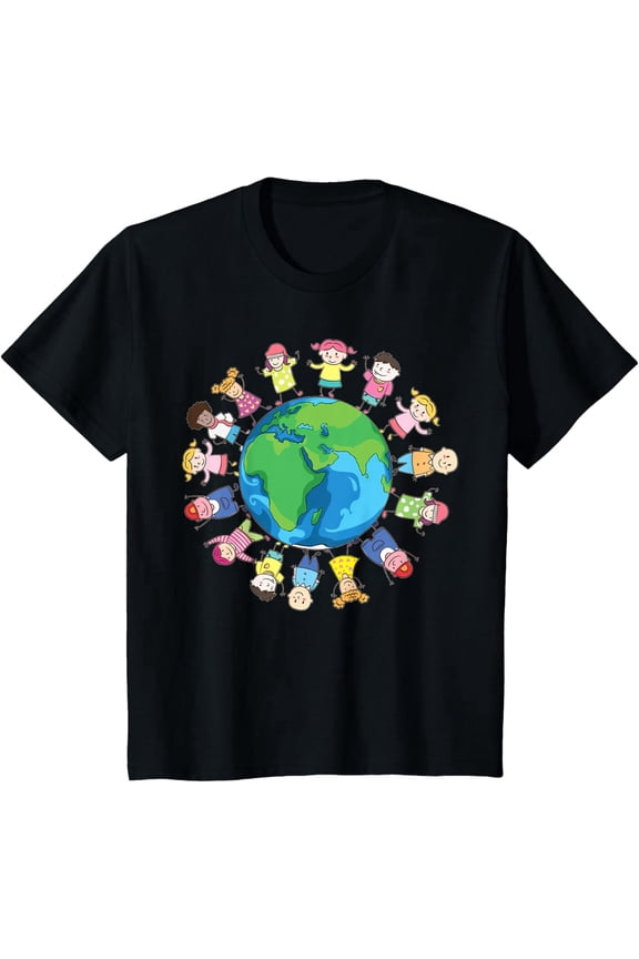 children’s wear Cute Kids Earth Day T-Shirt Colorful Global Unity World Peace Graphic Tee for Boys and Girls Toddler T-Shirt