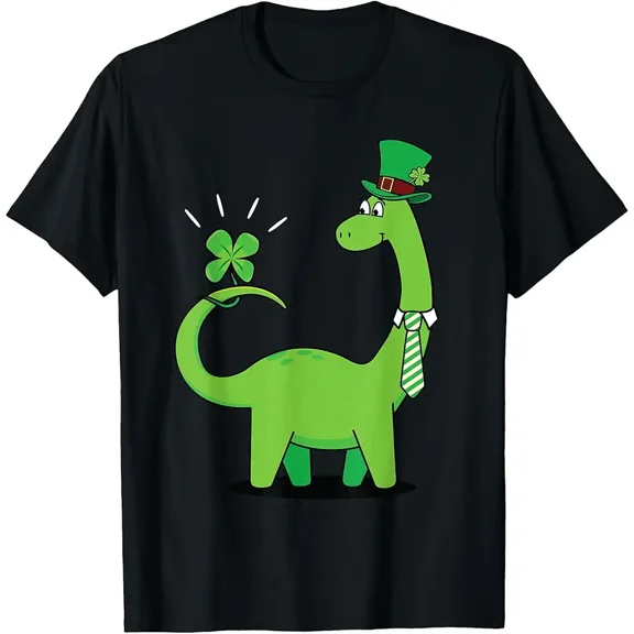 children’s wear Cute Lucky Green Dinosaur St. Patrick's Day Shamrock Clover Funny T-Shirt for Boys Girls Kids