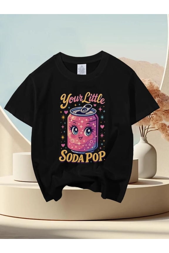 children’s wear Cute Pink Sparkly Little Soda Pop Cartoon Graphic T-Shirt for Girls
