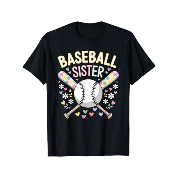 children’s wear Cute Retro Baseball Sister T-Shirt for Girls, Floral Sports Game Day Graphic Tee for Kids and Toddler