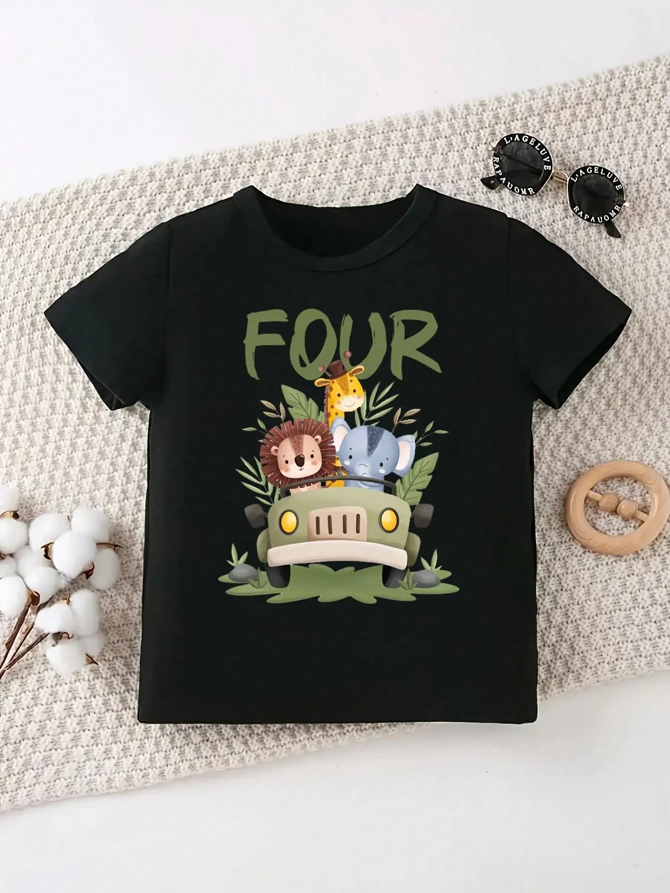 children's wear Cute Retro Jungle Safari 4th Birthday FOUR Graphic T ...