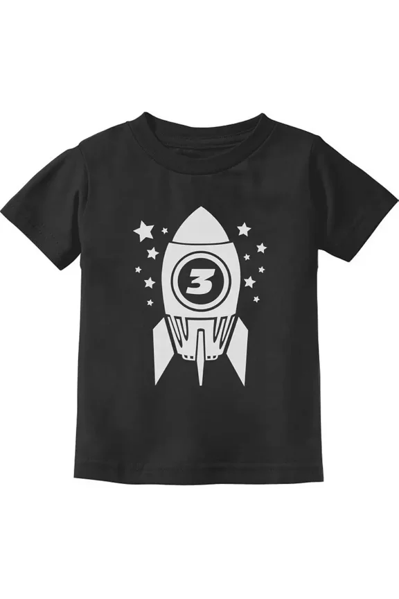 children’s wear Cute Rocket Ship 3rd Birthday Kids T-Shirt with Stars - Space Themed Graphic Tee for Toddler Boys & Girls