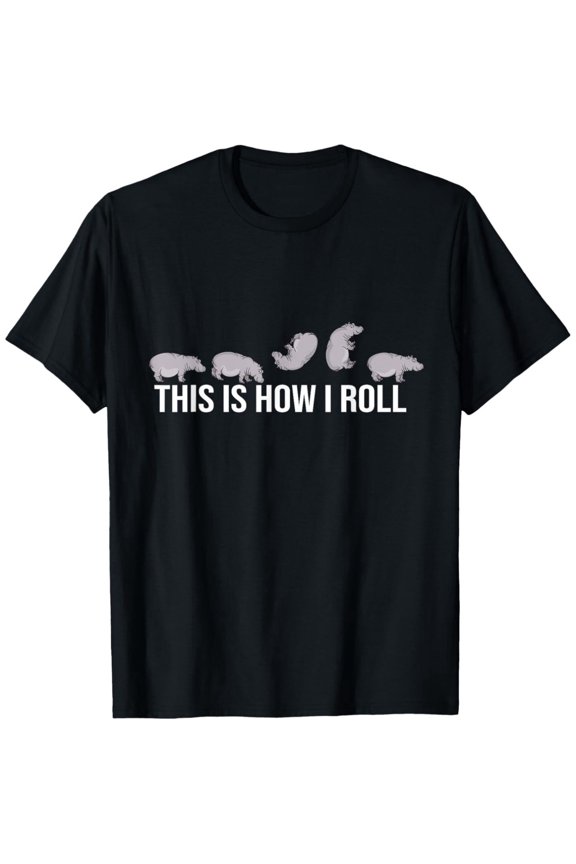 children’s wear Cute Rolling Hippo Kids T-Shirt - Funny Animal "This Is How I Roll" Graphic Tee