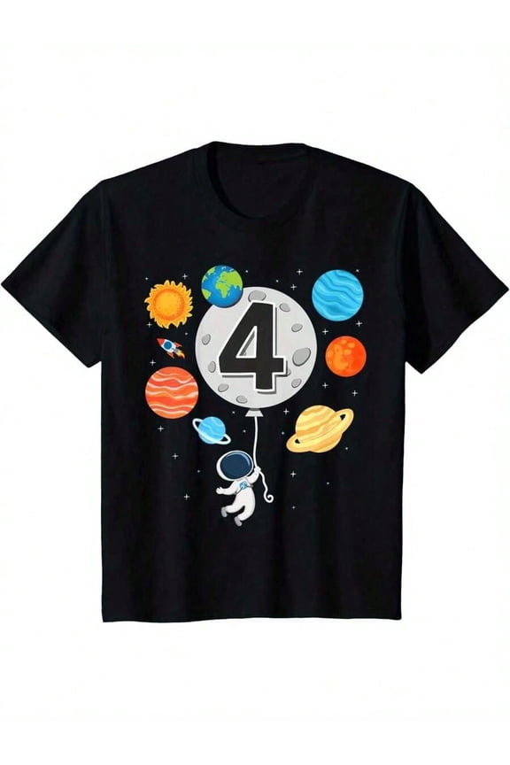 children’s wear Cute Space Astronaut 4th Birthday Shirt for Boys, Toddler Outer Space Galaxy Planets Tee, Funny Solar System Universe Graphic T-Shirt for Kids